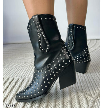 Botin texano negro apliques plateado tacon 7cm  HX3108-B9500