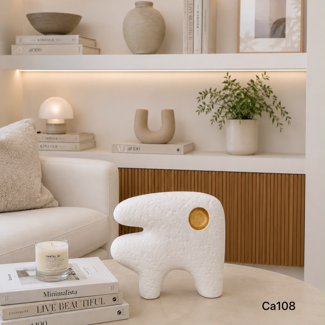 Jarron forma F con ojo dorado ceramica   26cm* 9.5cm* 21.5cm