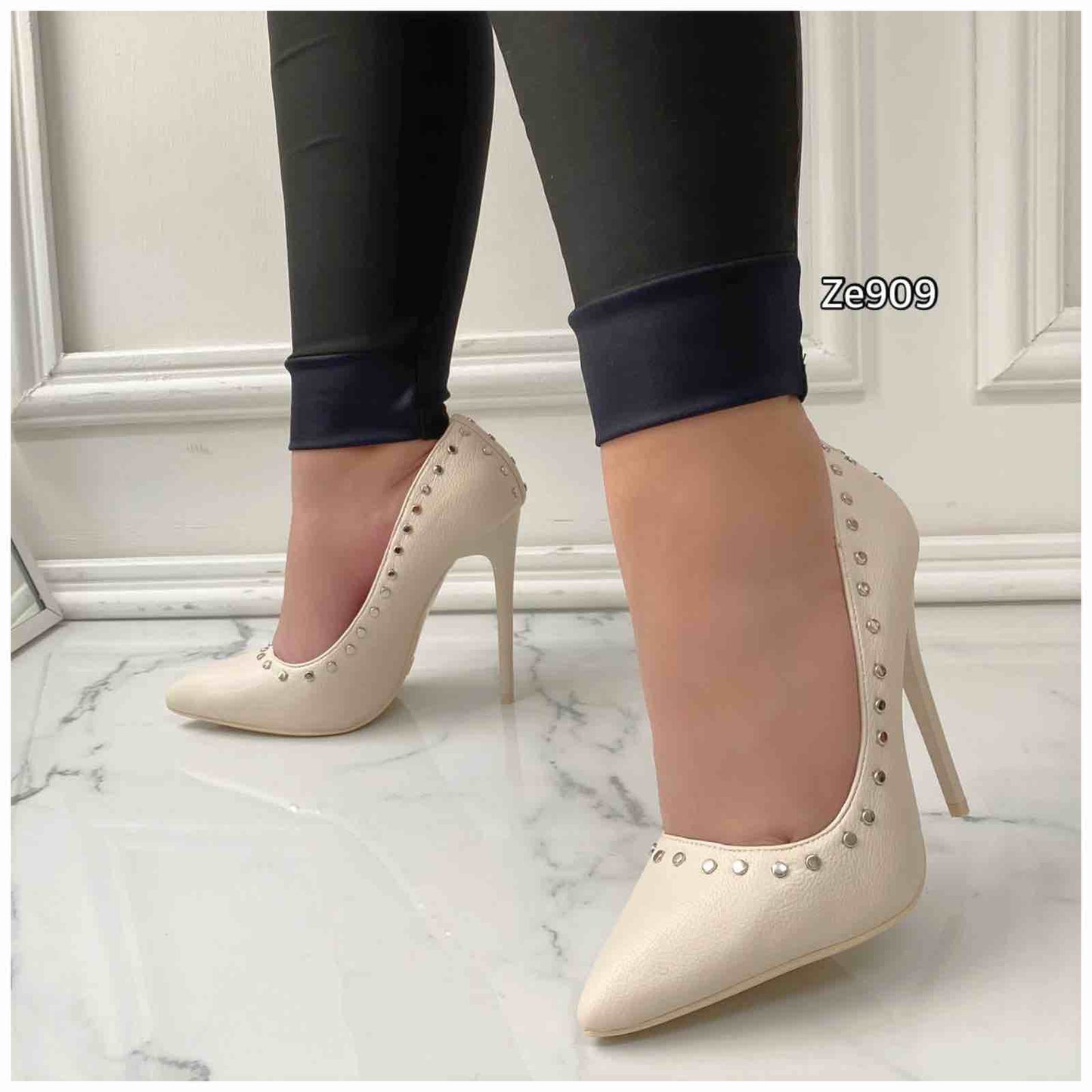 Stileto beige apliques tacon 11cm  B-28  C14