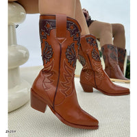 Bota texana café detalles oscuro  tacon 6cm  HX3168-C1211