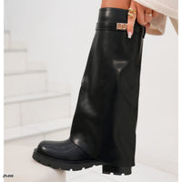 Bota caña media negro doblez detalle dorado suela 5cm  SM576  C-145