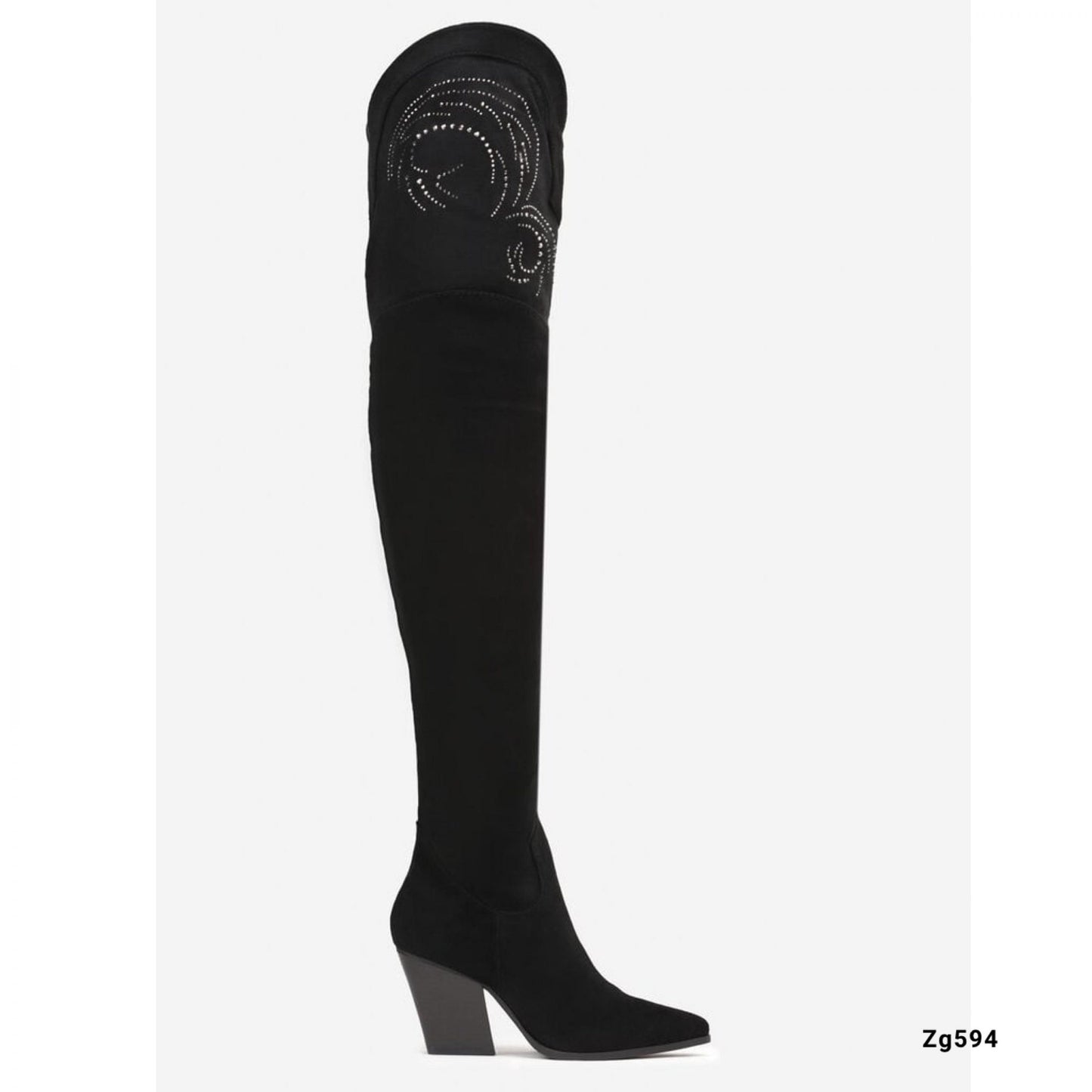 Bota extralarga texano negro apliques plateados tacon 8cm  9587A  C-71