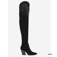 Bota extralarga texano negro apliques plateados tacon 8cm  9587A  C-71