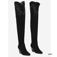 Bota extralarga texano negro apliques plateados tacon 8cm  9587A  C-71