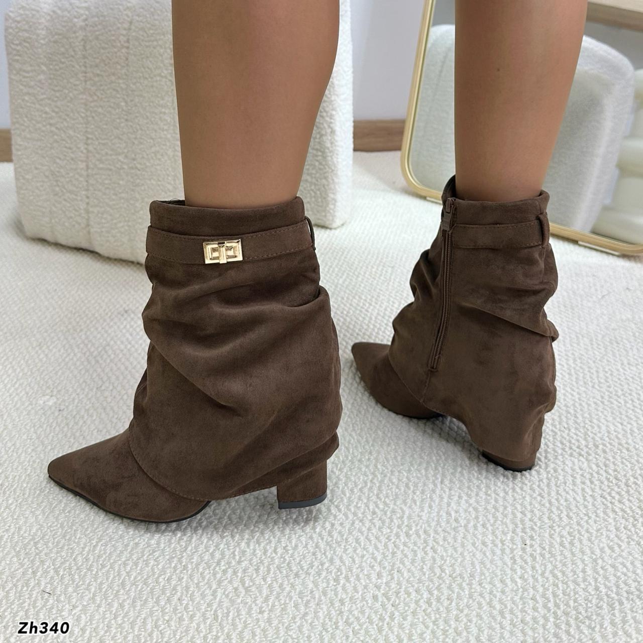 Botin cafe doblez detalle dorado tacon 9cm   A9839  C-122