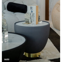 Mesa de policuero mediana gris piedra blanco  45cm* 45cm