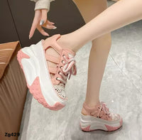Tenis rosa destapado detalles blanco plataforma 9cm  8096  C-2
