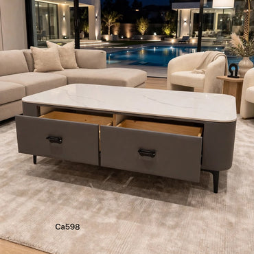 Mesa de centro piedra blanco base gris  120cm* 60cm* 36cm