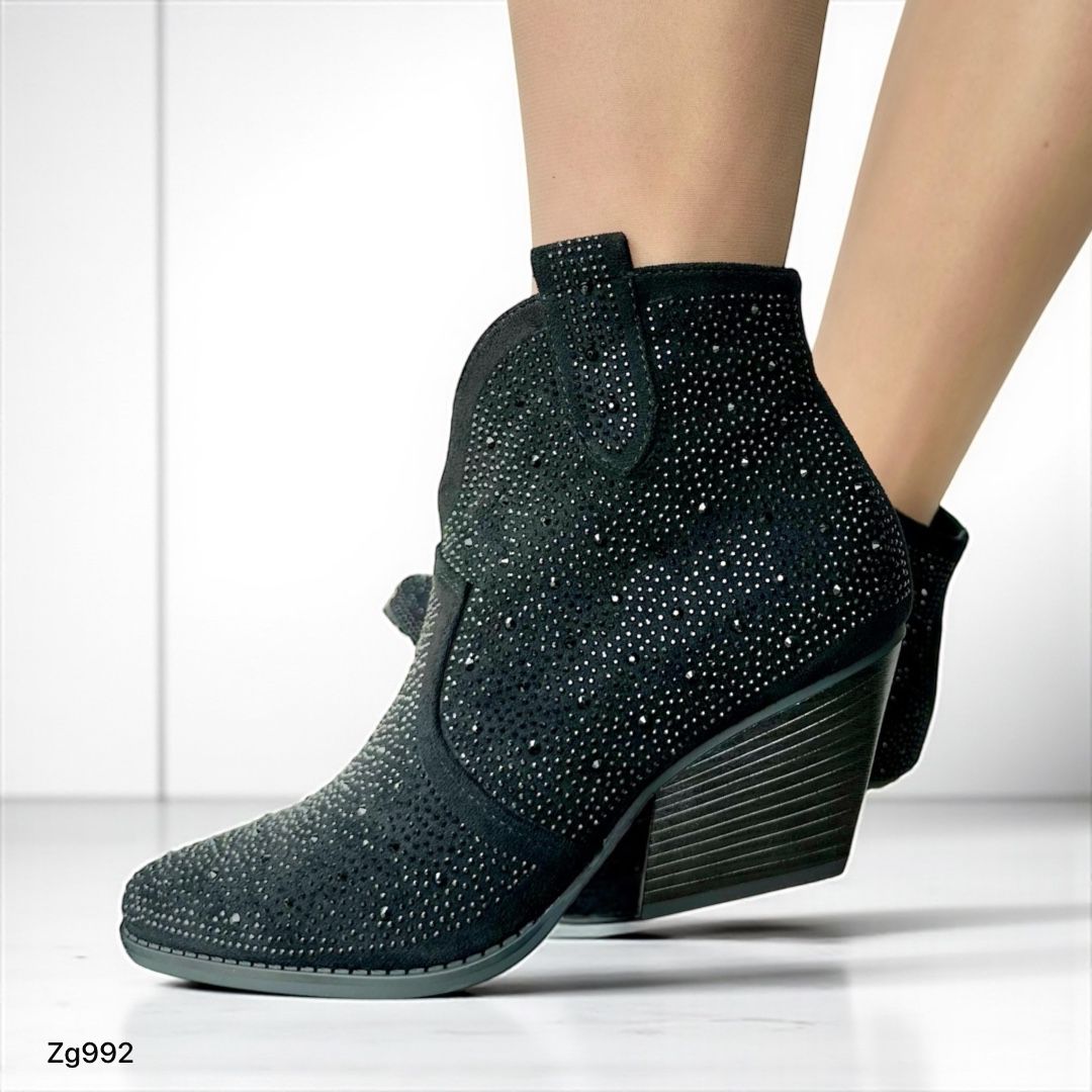 Botin texano negro apliques brillantes tacon 7cm   AA94-AX8827-28   C-38