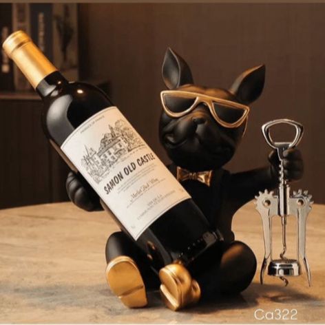 Articulo decorativo porta vino perro negro sentado  23cm* 18cm* 24cm