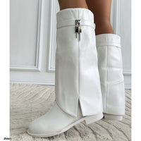 Bota caña media blanco doblez detalle plateado suela 3cm  HX3422-C1860