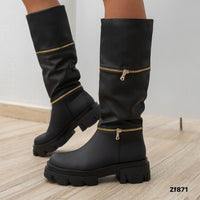 Bota caña alta negra detalles cierre dorado tacon 5cm  K6041  C-68