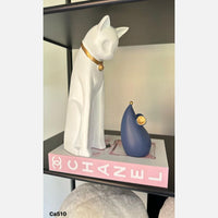 Set gato blanco y raton azul detalle dorado  12cm* 10cm* 30cm  -  8cm* 7cm* 13,5cm