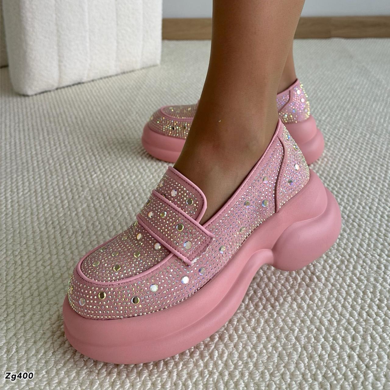 Mocasine rosado apliques brillantes tornasol plataforma 6cm 2336  C-2