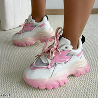 Tenis beige detalles rosado suela 5cm  2566  C-2