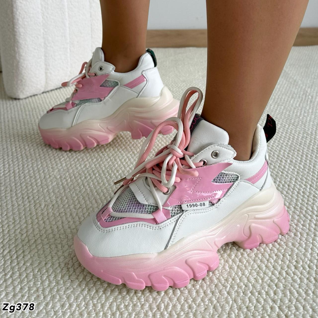 Tenis beige detalles rosado suela 5cm  2566  C-2