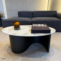 Mesa de centro piedra blanco con betas base metal negro 100cm* 60cm* 40cm