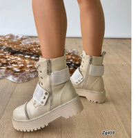 Botin beige apliques plateados brillantes suela 5cm  H298-A5370   C-F