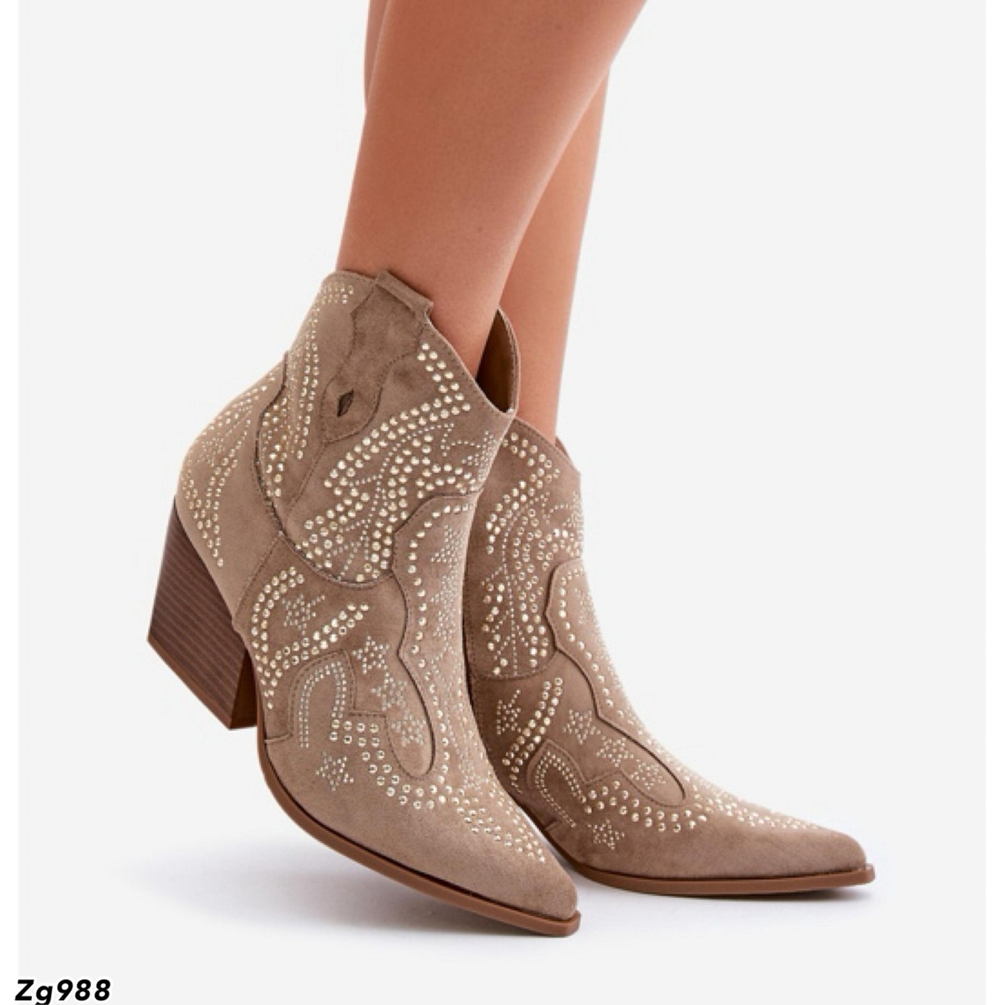 Botin texano cafe apliques brillantes tacon 7cm AA8A-AX83570-16 C-38