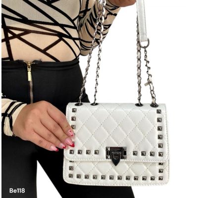 Bolso blanco apliques plomo 15cm*  21cm   1735  C-B