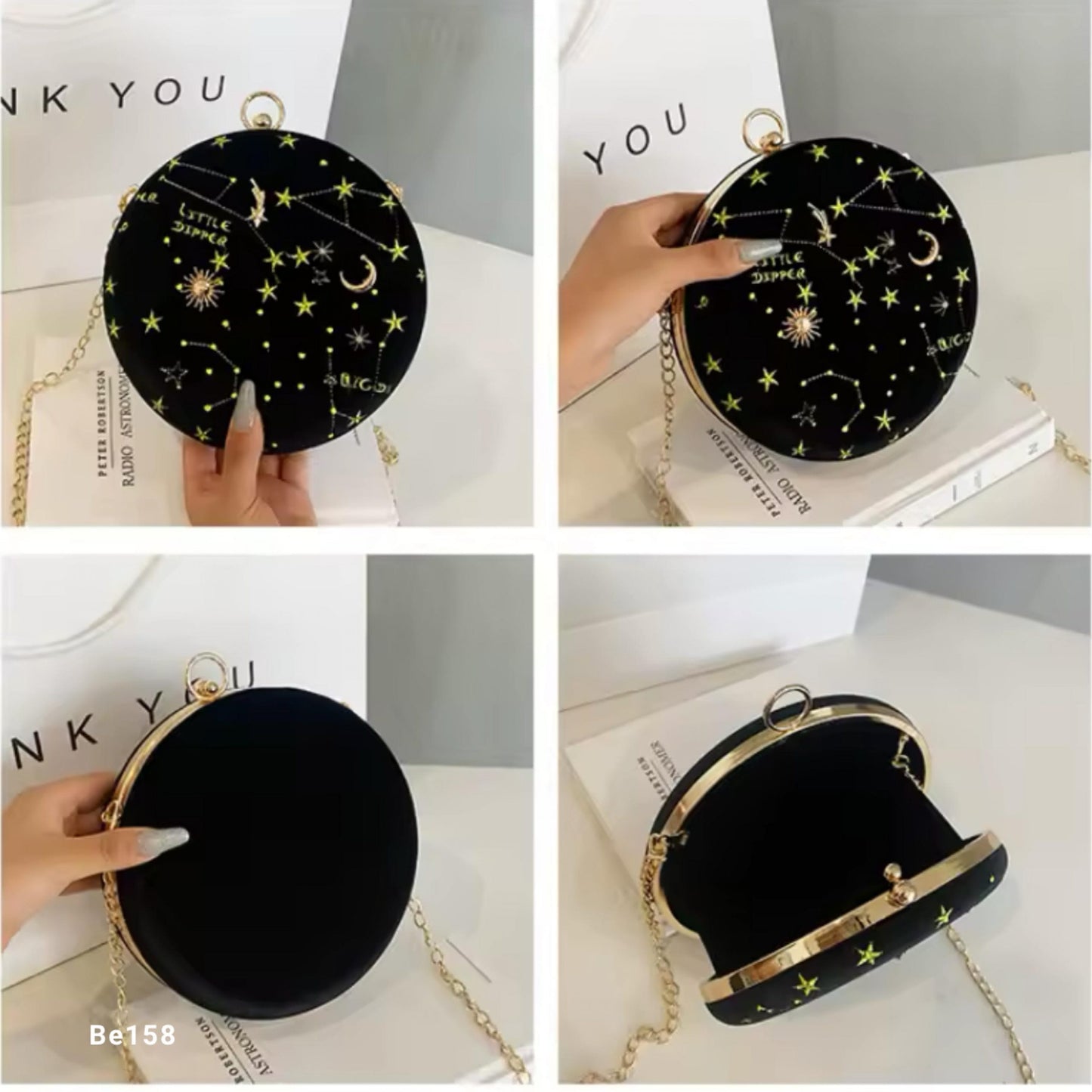 Bolso negro redondo apliques dorados circunferencia 18cm  BAG23  C-B