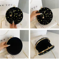 Bolso negro redondo apliques dorados circunferencia 18cm  BAG23  C-B