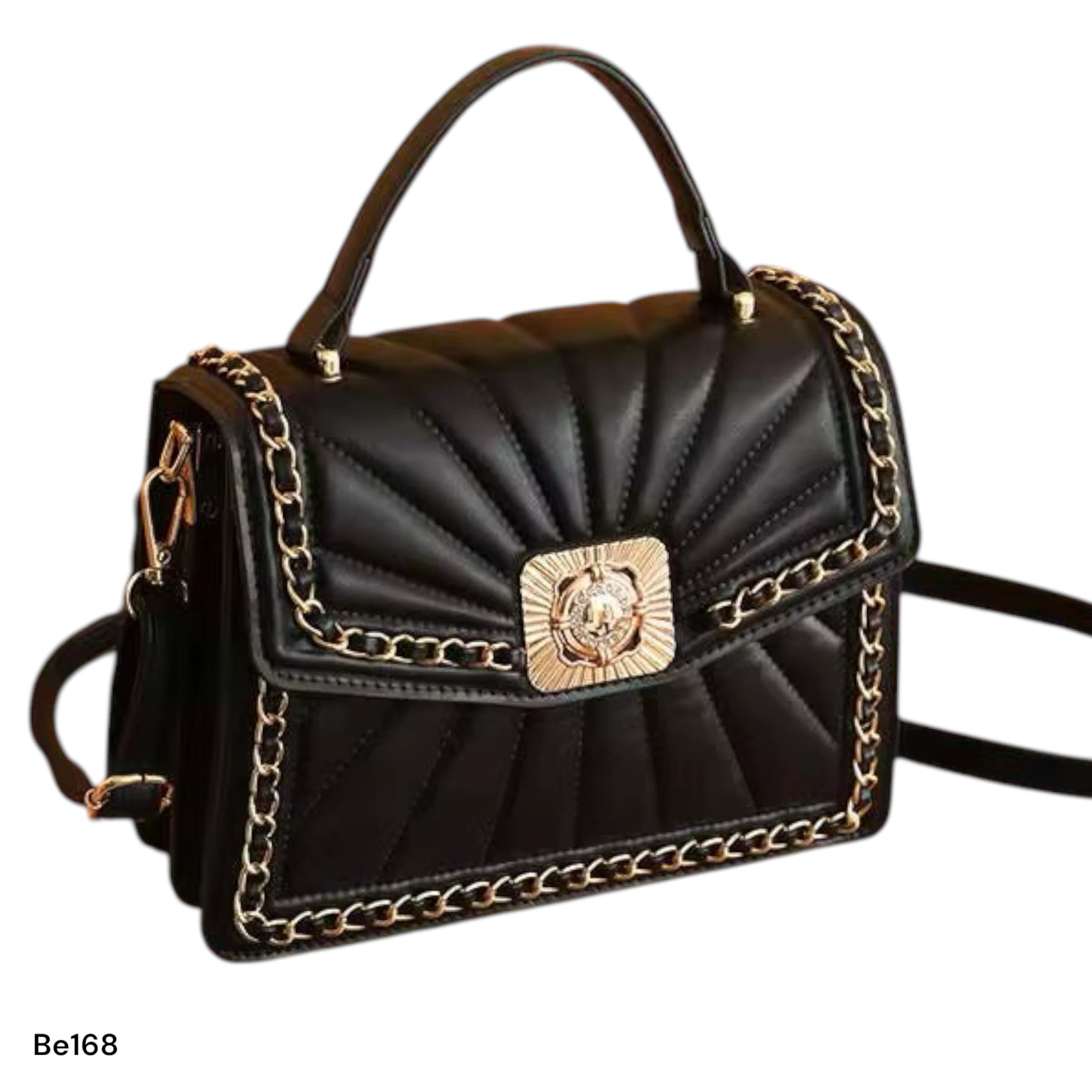 Bolso negro aplique cadena dorada   23cm*  18cm  8339#  C-B