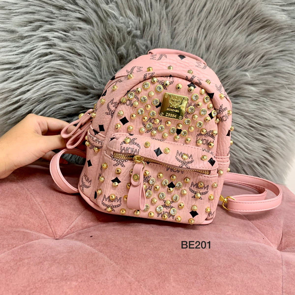 Morral rosado apliques brillantes  19cm* 21cm  523-1  C-B