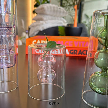 Florero de cristal detalles rosa  8cm* 10cm