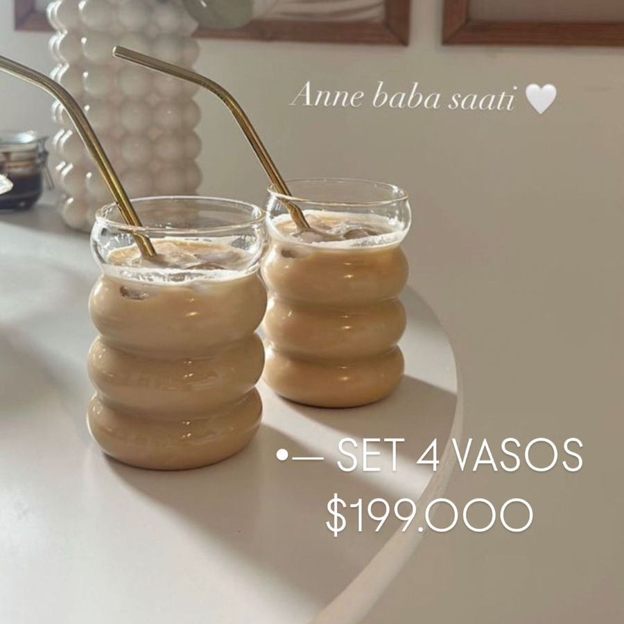 Set de 4 vasos cristal con pitillo 7cm* 7cm* 10cm