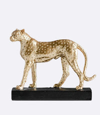 Articulo decorativo leopardo dorado base negro resina  18cm* 6cm* 15cm