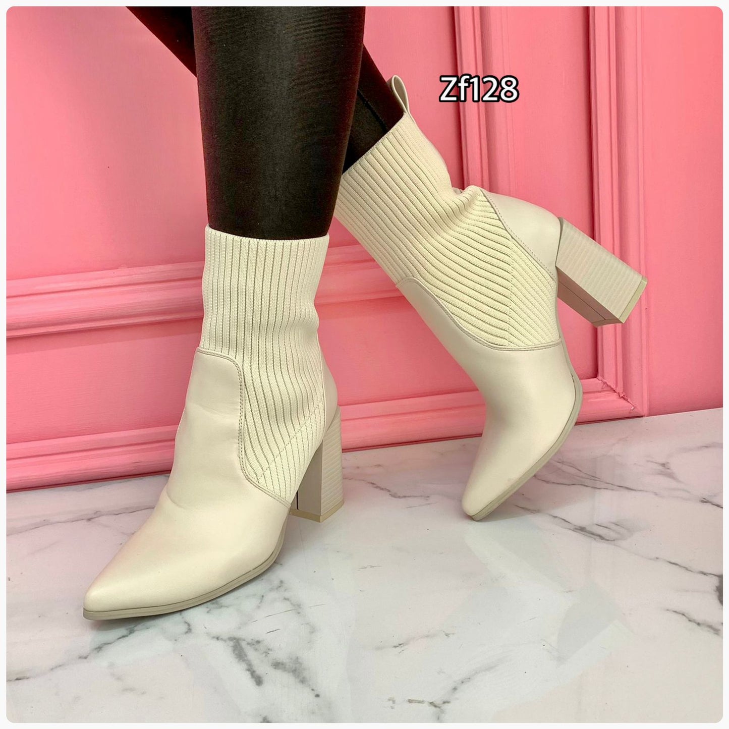 Botin beige tacon 8cm  5616   C40