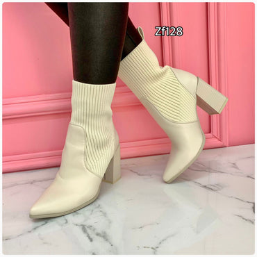 Botin beige tacon 8cm  5616   C40