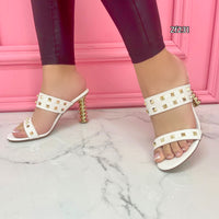 Sandalia blanca apliques dorados tacon 8cm  6260   C9