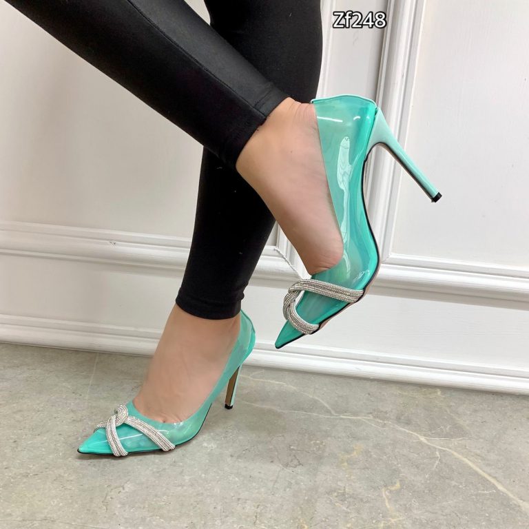Stiletto verde aplique plateado tacon 10cm 12  C8