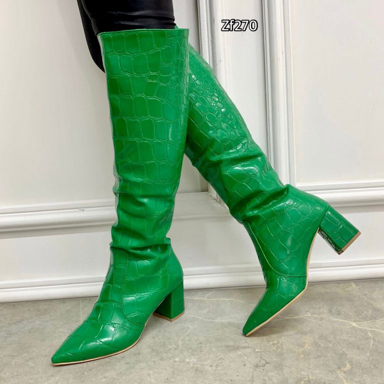 Bota caña alta verde textura tacon 7cm   500  C1
