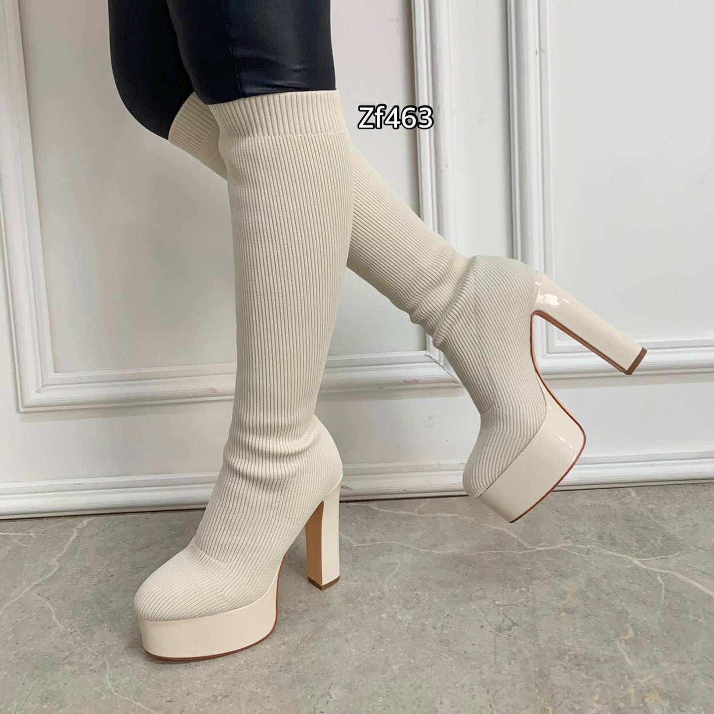 Bota caña alta beige tacon 14cm  K3041   C3