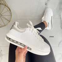Tenis blanco detalle plateado recamara 3cm   TN09#   C-1