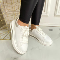 Tenis blanco detalle plateado recamara 3cm   TN09#   C-1
