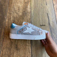 Tenis plateado apliques brillantes detalle azul suela 3cm  FY0816  C-55