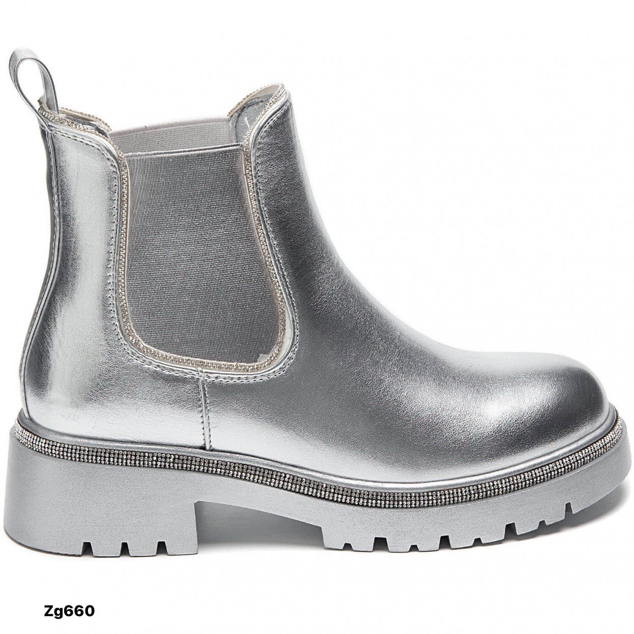 Botin plateado apliques brillantes borde resorte suela 4cm  9550A  C-64
