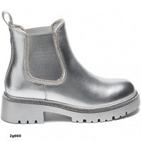 Botin plateado apliques brillantes borde resorte suela 4cm  9550A  C-64