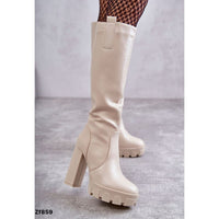 Bota caña alta beige tacon 11cm  D7967  C-43