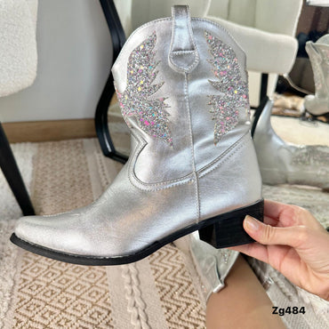 Botin texano plateado detalles colores brillantes tacon 4cm  888-6  C-T