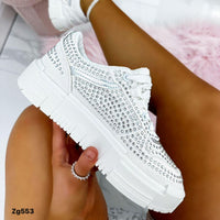 Tenis blanco apliques brillantes suela 3cm  9103  C-91