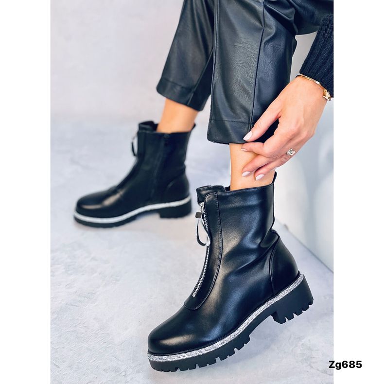 Botin negro apliques plateado brillantes cierre frontal suela 4cm  AM7503  C-65