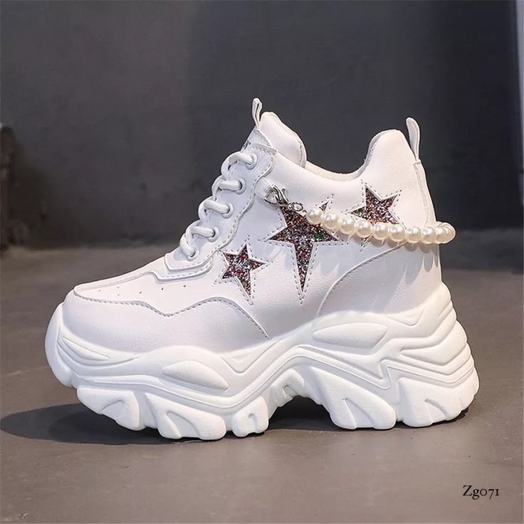 Tenis blanco apliques brillantes suela 5cm  TN17#  C-1