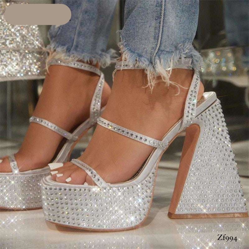 Sandalia plateada apliques brillantes plataforma 4cm tacon 13cm  333-1  C-1