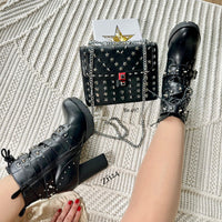 Botin negro apliques plateados tacon 10cm   SM507  C13
