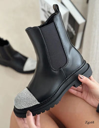 Botin negro apliques plateado brillantes suela 4cm  5182-6A  C-51